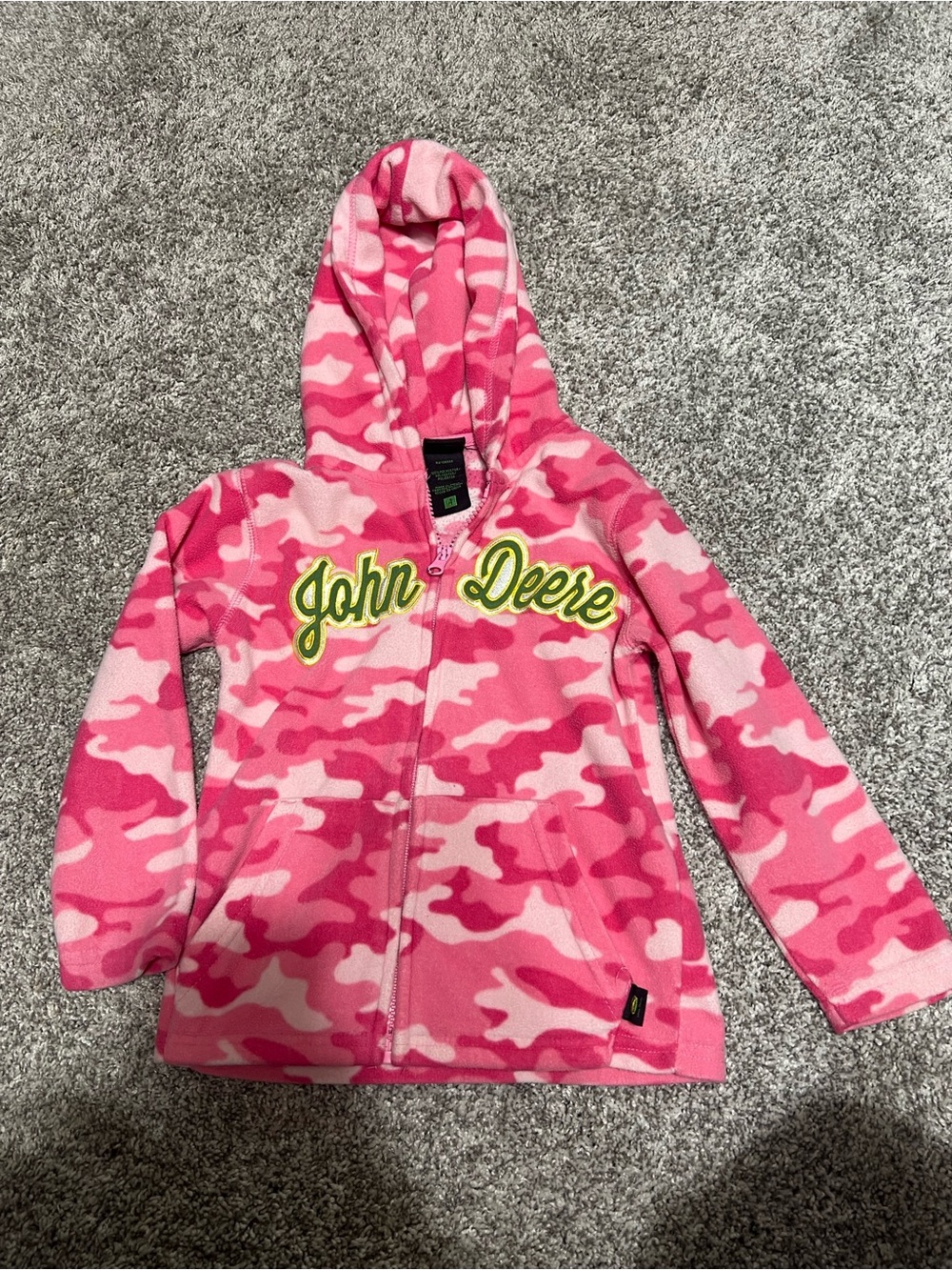 Girls John Deere Pink Camo Hooded Fleece Jacket